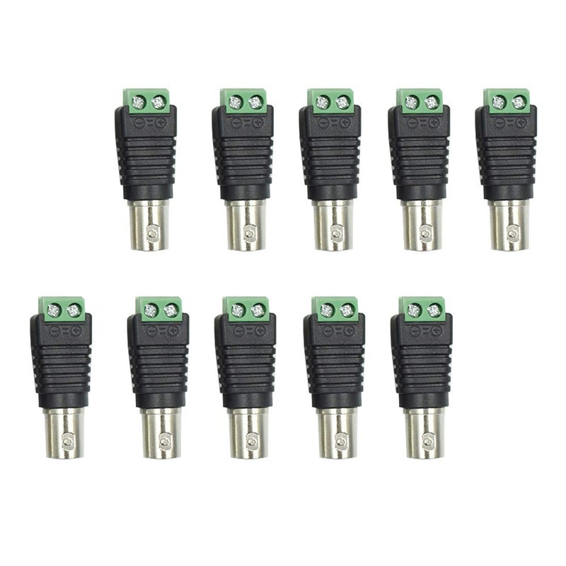 Hxchen BNC Female Jack to AV 2 Screw Terminal Connector for Coaxial CAT 5 to CCTV BNC Female Camera Video Balun Adapter (BNC Female) Green - (10 Pcs) - Image 1